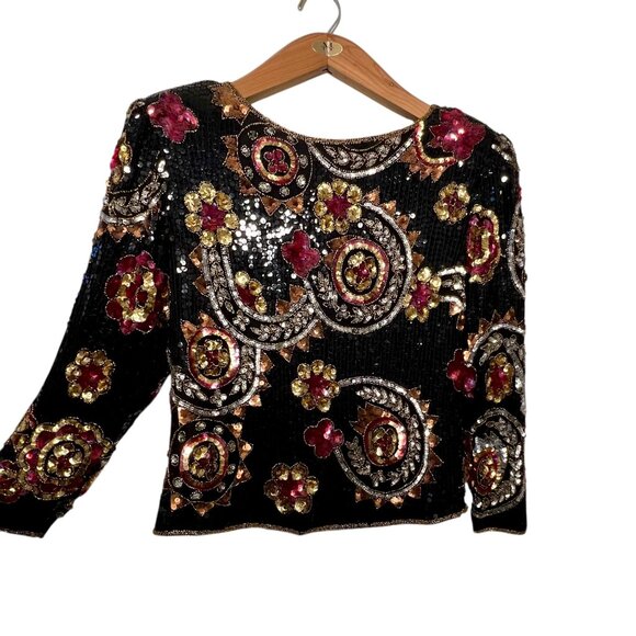 Scala Silk Sequins Parisian Party Event Top Designer Money Bling Festive XL - Picture 15 of 16